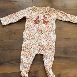 Floral Footed One-Piece Pajamas - Cream with Orange Floral